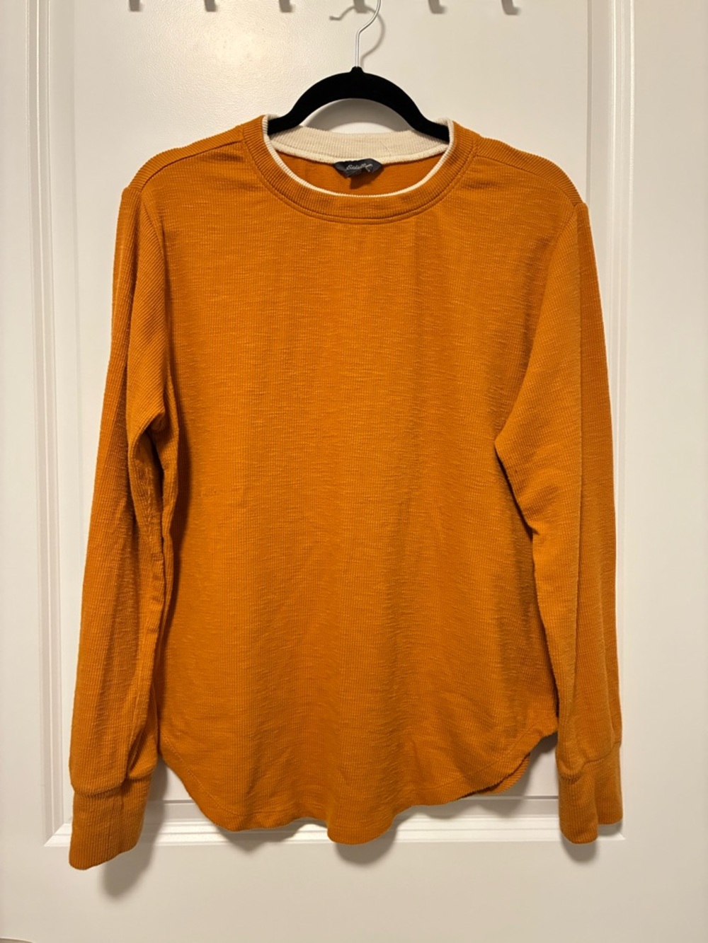 Eddie Bauer Golden Ochre Ribbed Thermal Crewneck with Cream Trim